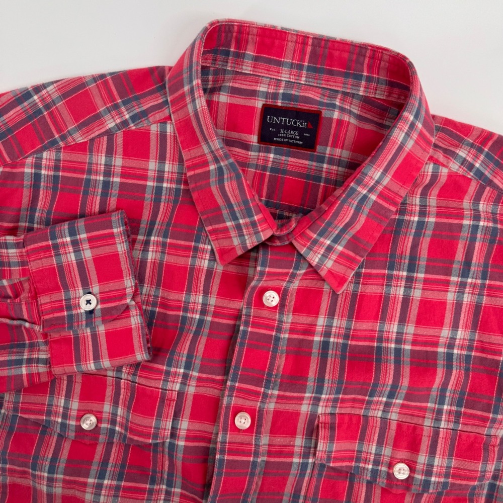 UNTUCKit Ojai Shirt Mens XL Red Blue Plaid Long Sleeve Cotton UT-14-00230